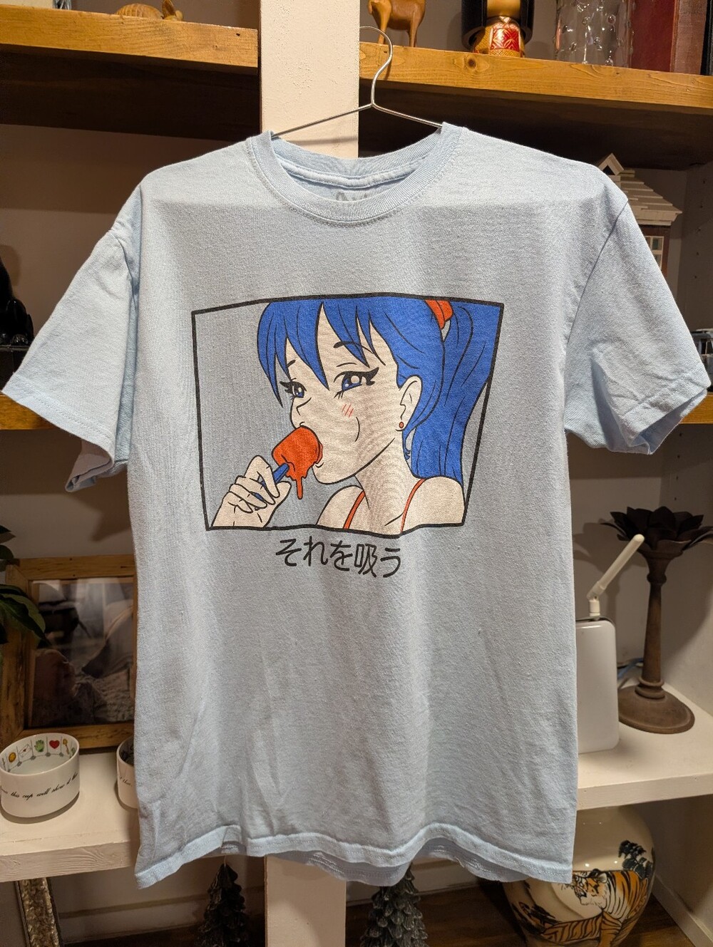 Spencer's Anime Girl Popsicle Light Blue T-shirt Size Medium